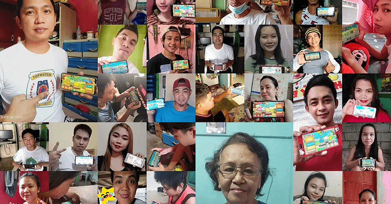 Collage of people from the Philippines playing Axie Infinity on their mobile phones