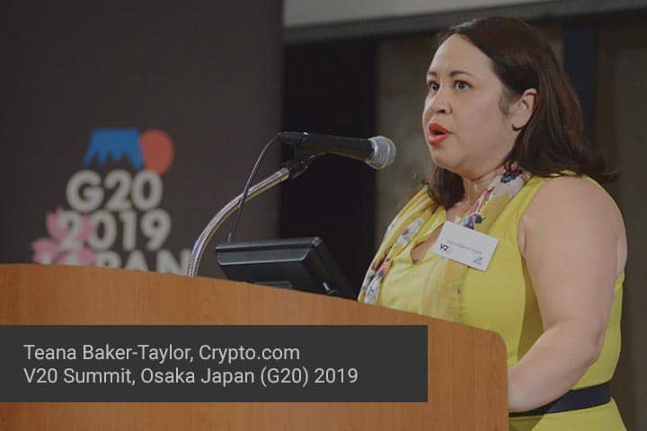 Teana Baker-Taylor presenting at V20 Summit in Osaka, Japan